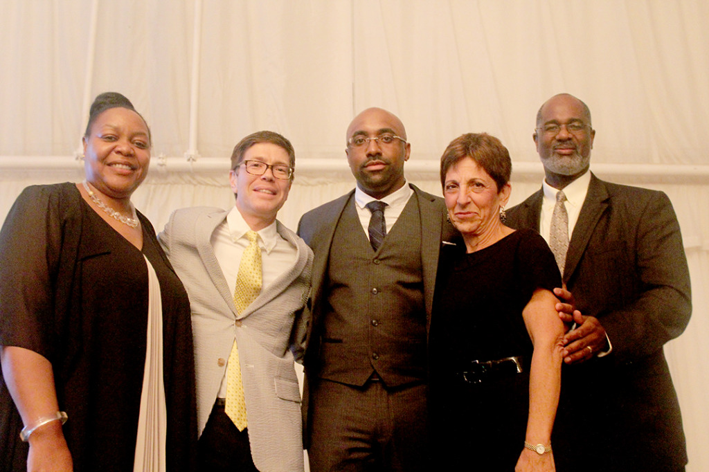 (above l-r) Stephanie Durant (Gala co-chair), Dr. Gregory Hirsch (Gala honoree), Joel Brown (Gala co-chair), Claire Calandra (board president), and David Walker (executive director and Green Brook resident).