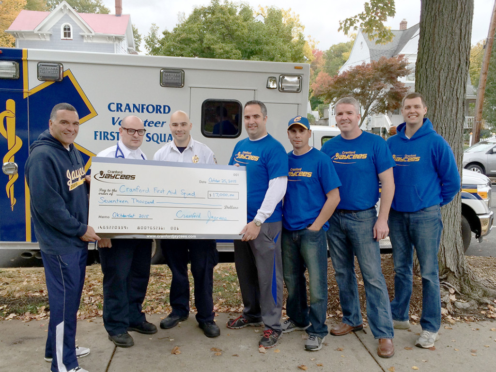 (above, l-r) Phil Siliato, President Edward Howard, CFAS Financial Officer Jason Cruz, EMS Captain Chris Colyer, Jaycees Treasurer Mike Bond, Patrick Giblin, Cameron Andre.