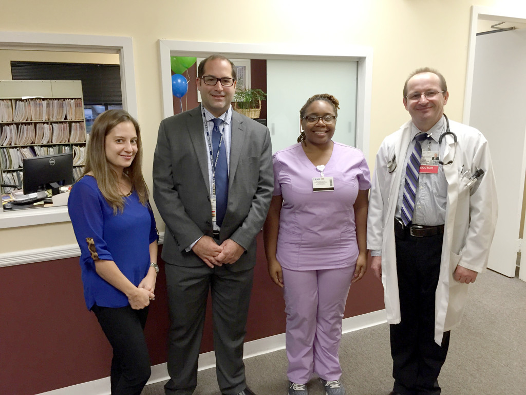 (above, l-r) Welcoming patients to their new office in Rahway are Joanna Ayala, Office Manager, Dr. Sergio Baerga, Eryn Mckenzie, Medical Assistant, and Dr. Vasyl Pidkaminetskiy.