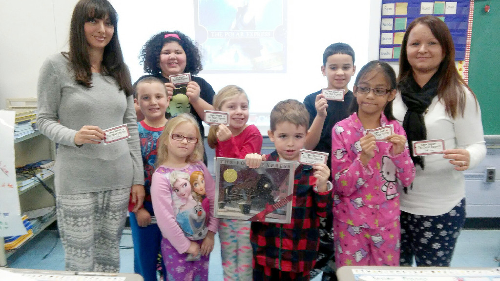 (above l-r), front row: Mrs. Maria DeLucca, Albert Galvez, Olivia Forbes, Alana Friedman, Lucas Agostinho, Kaila Jacinto, and Mrs. Justyna Stec. Back row: Marieliz Montes, and Xavier Franco. Photo by Linden School No. 9