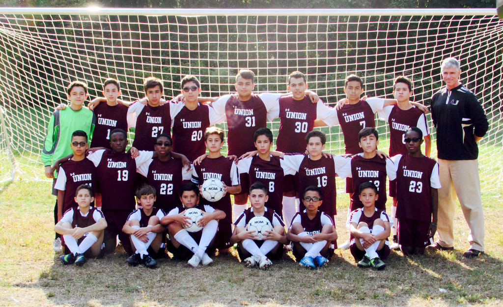 (above) 2015 Union Boys' Middle School Soccer Team with Coach, Mr. Larry Petras. Wins - 13 Loses - 0 Ties - 2