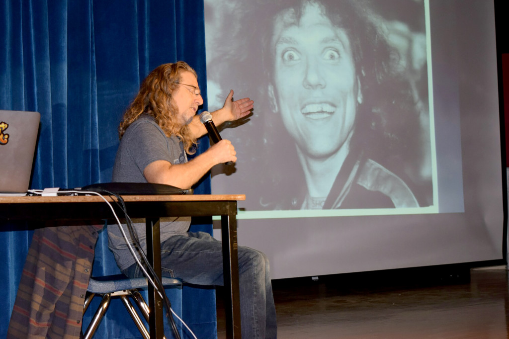 (above) Jay telling a story of Jorma Kaukonen with a coordinating picture on screen.