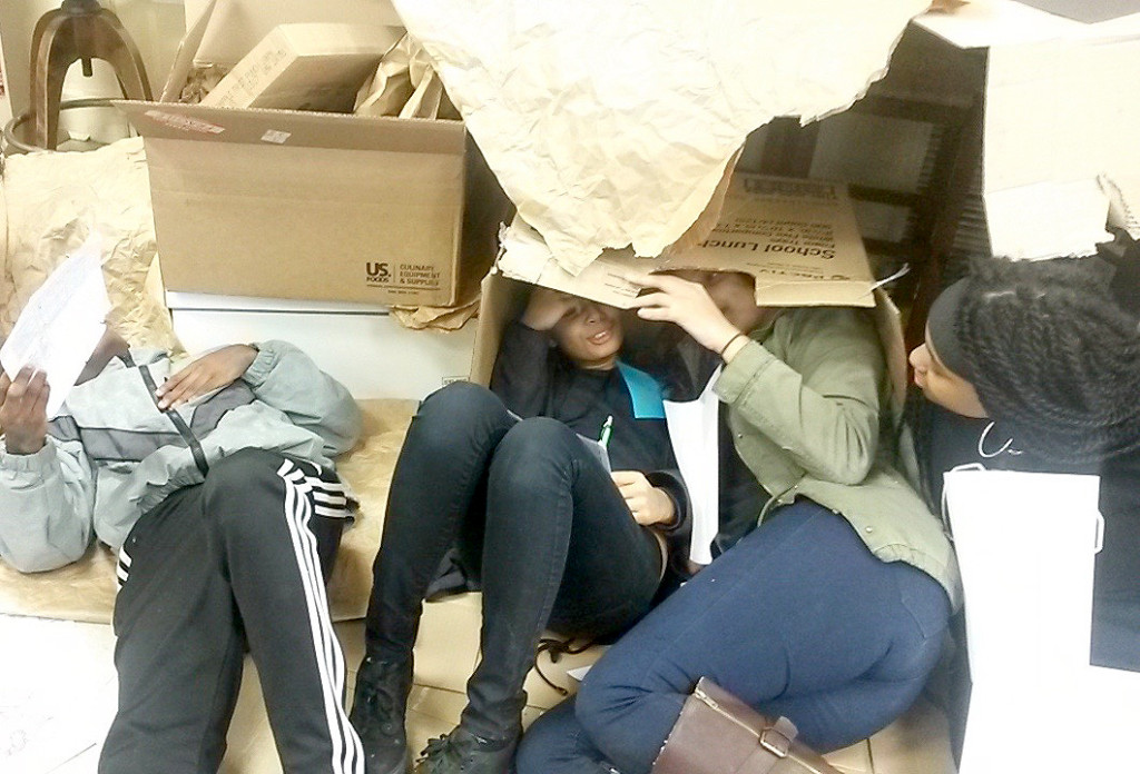 (above) Students make do with what they have