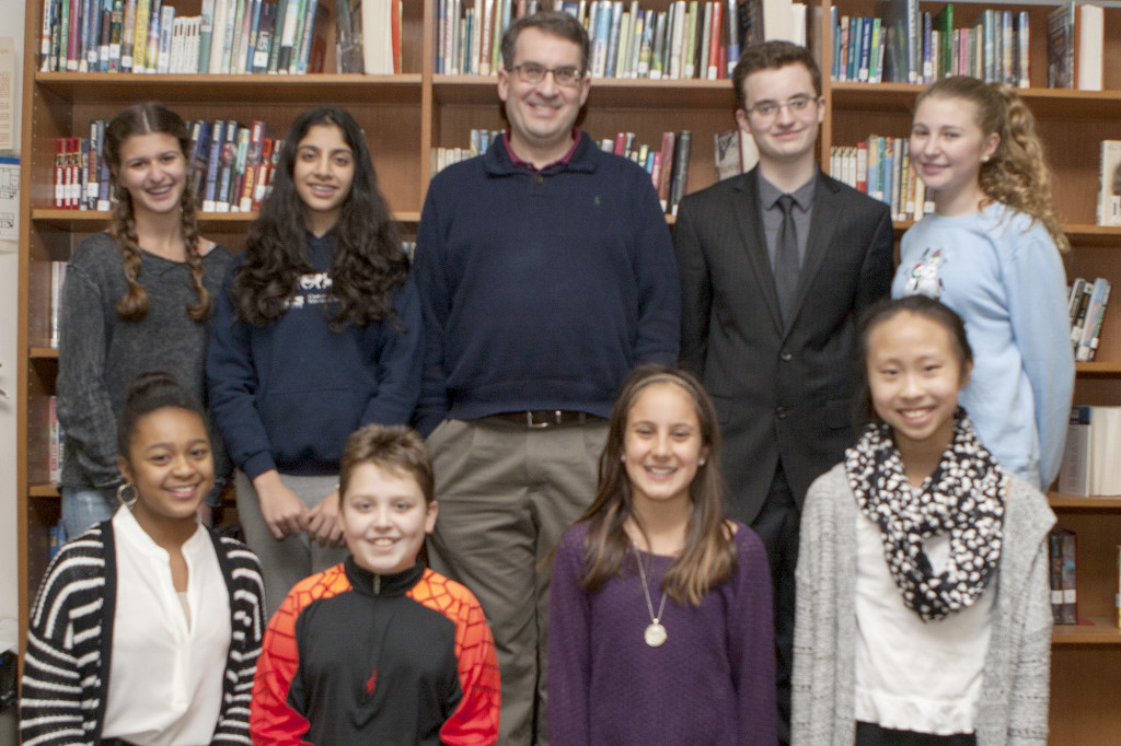 (above) Standing: Rachel Krouk, Shreya Maggon, Author - Jordan Sonnenblick, Aidan Cooper, Kaelin Churchill Sitting: Jayda Upton, Finn Sorensen, Leah Alberto and Helen Zheng