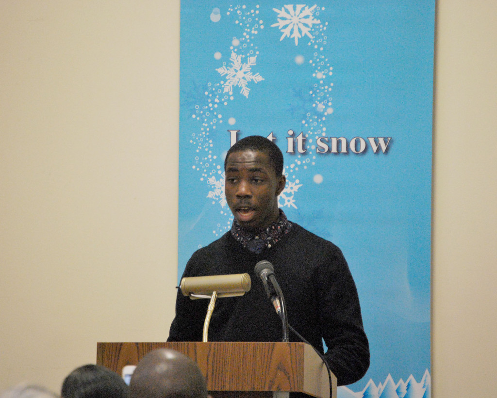 (above) Senior Seun Akande delivers passage of speech in Yuroba (native language of Nigeria).