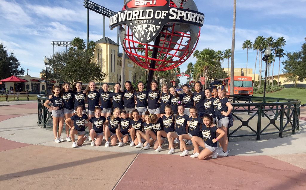 (above) The WHPW 2015 Junior Midget National Cheer team heading to practice at Disney's ESPN Wide World of Sports Complex.