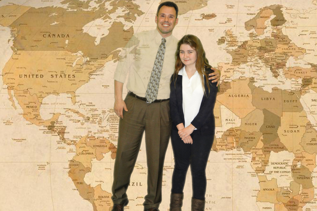 (above) Anna McManus Social Studies teacher Anthony Ventura proudly stands next to the winner Anna Pieta.