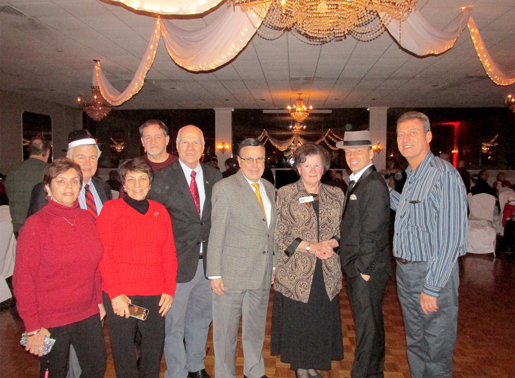 (above l-r) Jo Calandra, Henry Varriano, Vera and George Abruzzo, Anthony Benceivenga, Bob Tart, National UNICO President Anne Walko, Frank Sinatra, UNICO Chapter President Ralph Bernardo.