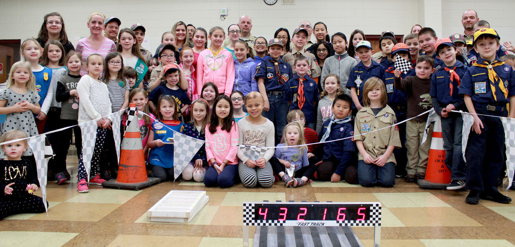 (above) Cub Scouts Pack 129 invited Girl Scouts troops from Green Brook and Dunellen to participate in the 2016 Pinewood Derby.