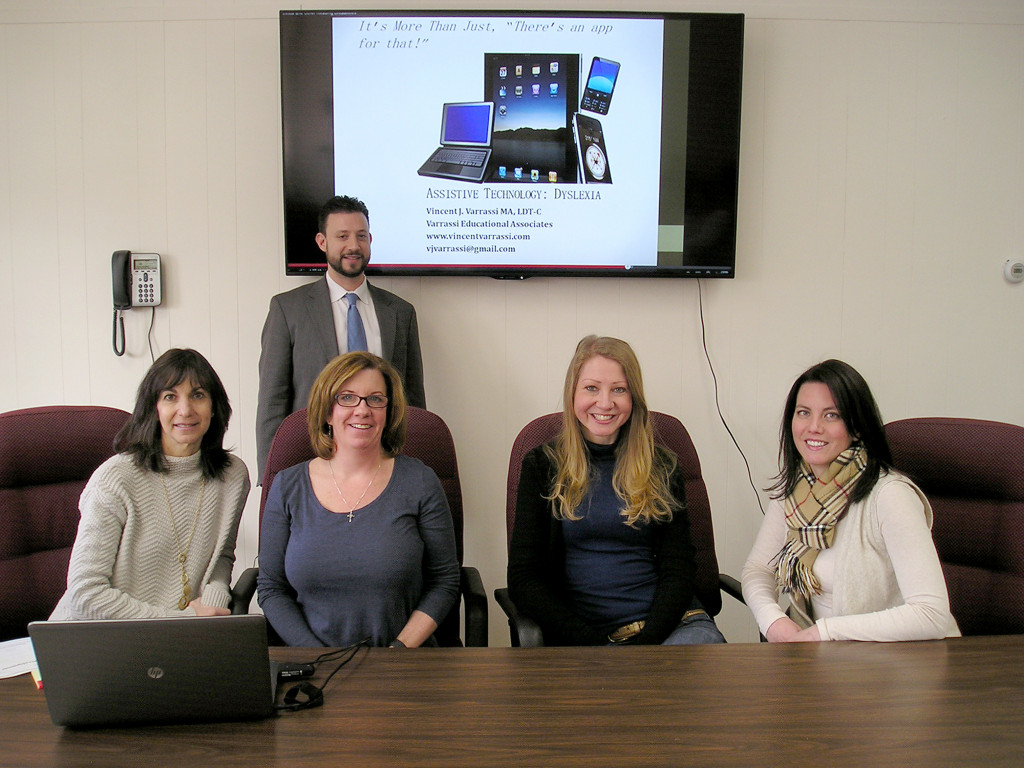 (above) Members of the Special Services Department attending a workshop on assisting students with Dyslexia. Included among the more than 25 in attendance were (seated, l-r) Debby Posluszy, Lincoln School Speech Therapist; Beth Link-Richardson, Physical Therapist; and Kristen Ecklund and Heather Alvarez, School Psychologists, with Michael Weissman, Assistant Superintendent for Pupil Personnel Services.
