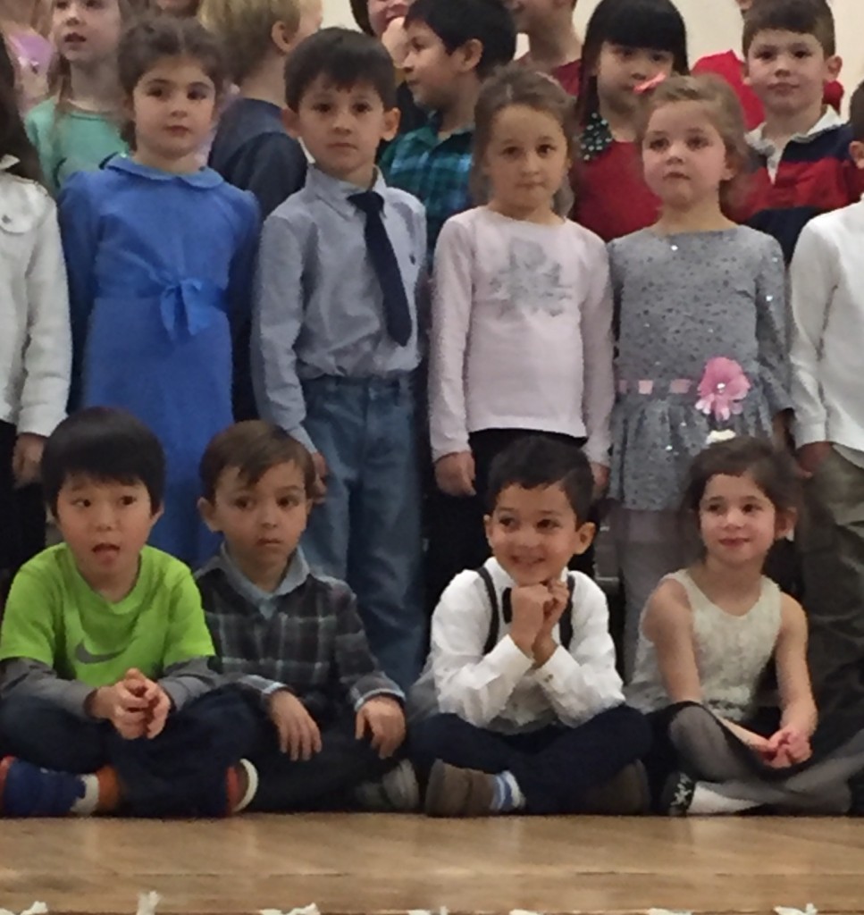 Mrs. Corcoran's and Mrs' Steele's students smile for audience