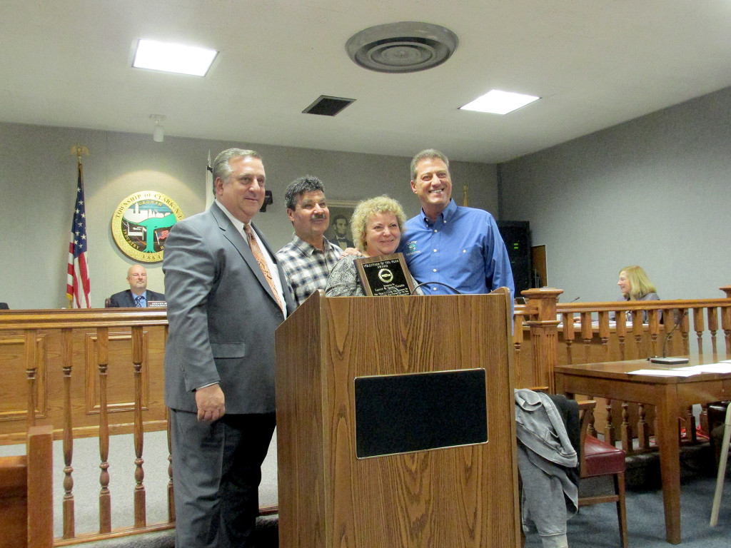 (above l-r) The presentation of the plaque – Mayor Sal Bonaccorso, Lenny and Dawn Greico and Rec Director Ralph Bernardo.