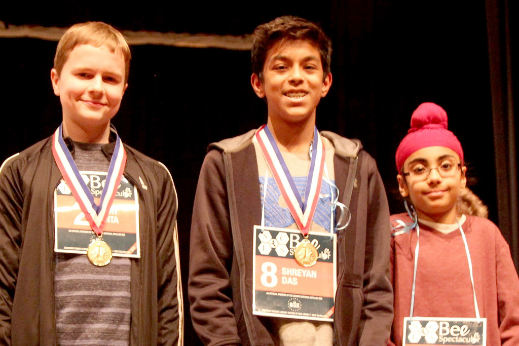 (above, l-r) First place winner Henry Banta of Franklin Middle School, grade 8; second place winner Shreyan Das of Bridgewater-Raritan Regional Middle School, grade 7; and third place winner Anmol Bhatia of Green Brook Middle School, grade 5.