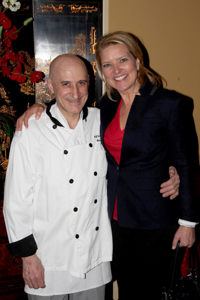(above, l-r) Chef Franco of Alfie’s Ristorante with guest speaker Christine Romans.