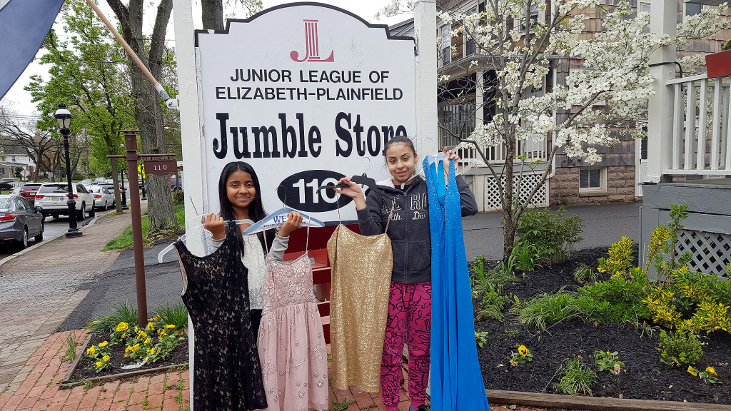 (above) Kelly Lugos & Camila Jovel, students from Franklin Elementary School in Rahway, recently made a very special delivery to the Jumble Store in Cranford. The girls delivered 10 prom dresses to be used in the store's Glass Slipper Boutique.