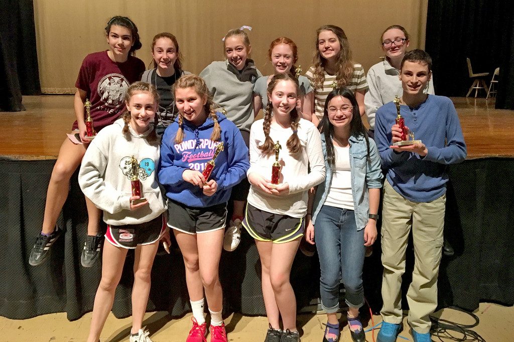 (above, back, l-r) Coached by Roosevelt teacher Kimberly Jonny, the talented team includes Eva Boyes, Grace Dabulas, Morgan Boll, Alexandra Sica, Natalia Hanchuk, and Hope Banta. (front, l-r) Julia Singer, Nina Martini, Talia McRoberts, Sara Kirschner and Vincent Mora.