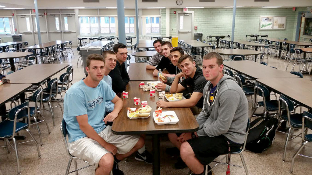 (above) The Boys’ Basketball Team enjoys breakfast as a reward for winning the 2016 Winter G.P.A. Challenge.