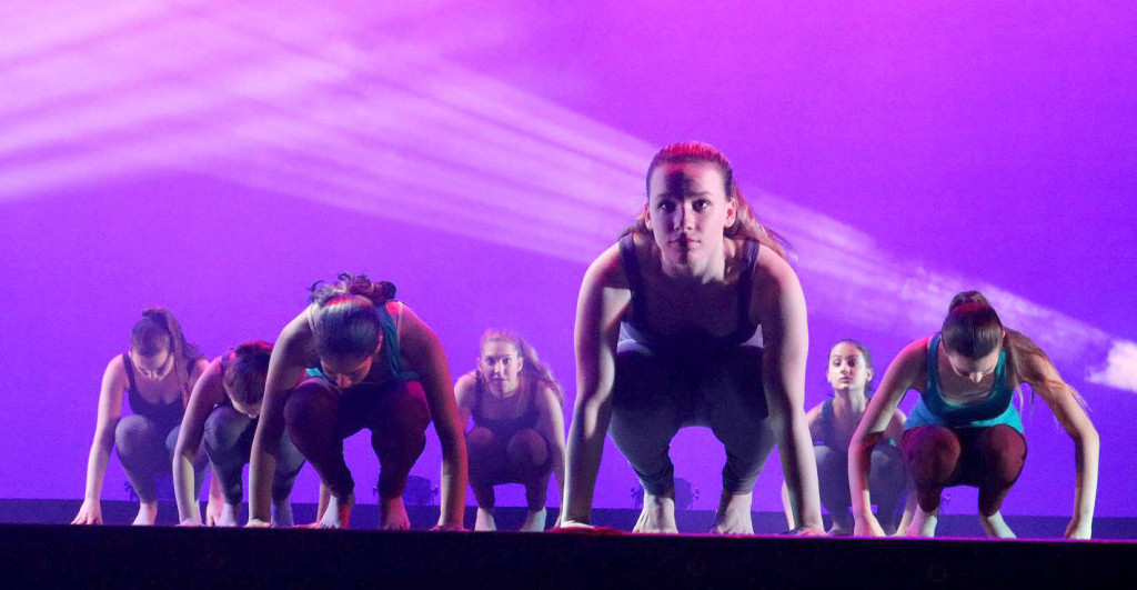 (above) Student dancers among the 23 students performed, “Phishy”. The dancer in the foreground is junior Arielle Ostry. Choreographer for the piece was Melissa Markowich, who is the Dance Ensemble’s assistant director.