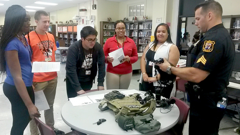 (above) On June 8, 2016, Linden High School held its annual Law Day festivities. Students were brought down during their various Social Studies classes to participate. These students had the opportunity to learn about the various law related career paths available to them. Students were able to talk to members of the Linden Police Department and SWAT, Union County Sheriff’s Office, Union County Prosecutors Office, and the John H. Stamler Police Academy. During the event students and guests discussed the ins and outs of various jobs and how the guests saw their role in the legal system. A huge thank you to all of our guests and students for their enthusiastic participation.