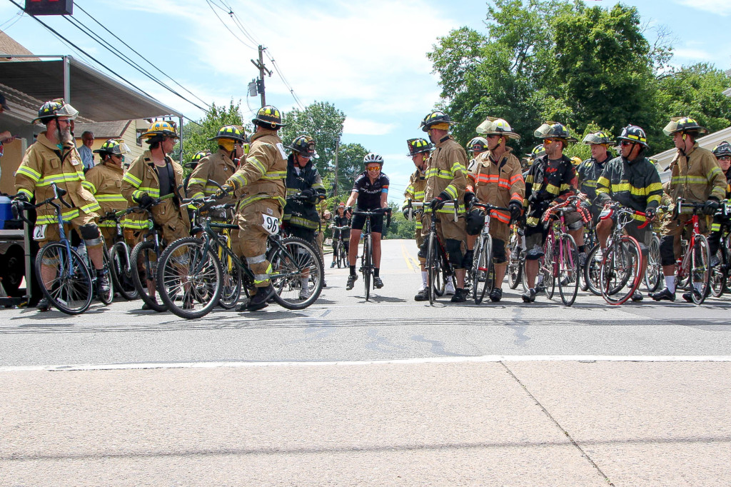 (above) Firefighters line up at starting position.