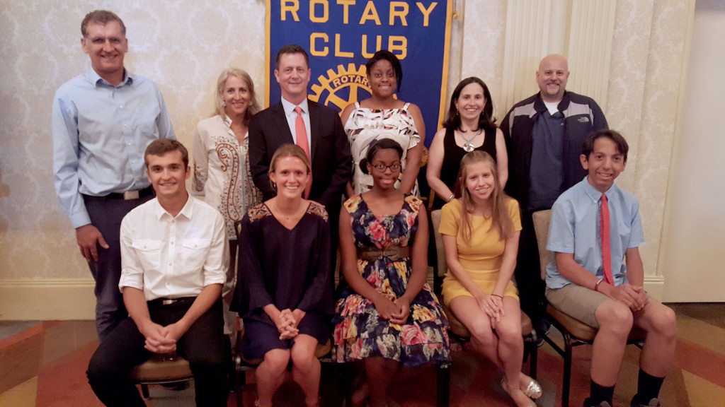 (above l-r) Seated in front of their parents scholarship winners with their parents: Lorik Berisha, Samantha Hanley, Ife Campbell, Juliana Nociara, and John Berardi.