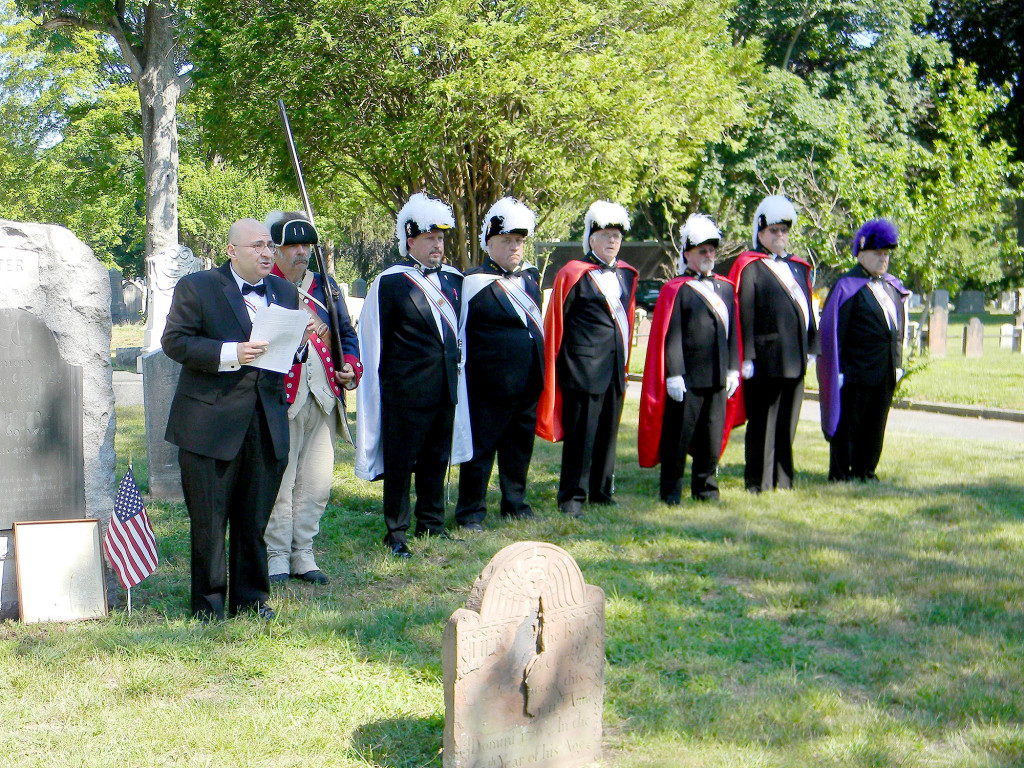 (above) Sir Knight Libby Maljian recited the Declaration of Independence and read a brief history of Abraham Clark and his family.