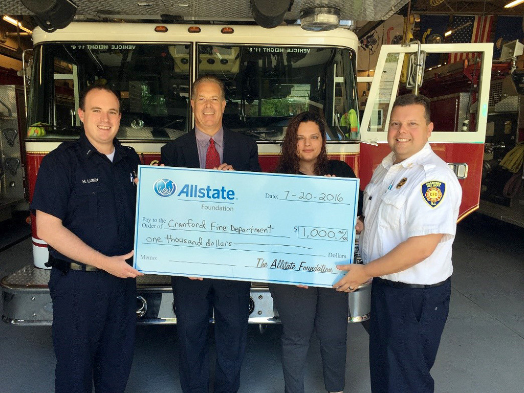 (above l-r) Lt. Matthew Lubin, Fire Official; Ron Murtha, Allstate; Angelina Drejaj, Allstate; Chief Daniel Czeh, Fire Chief.