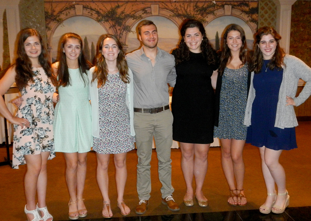 (above l-r) Christina Finn, Jennifer Shore, Kacey Waleski, Travis Williams, Tribute Award recipient, Isabella Speer, Jillian Walter, and Alyssa Carosi.