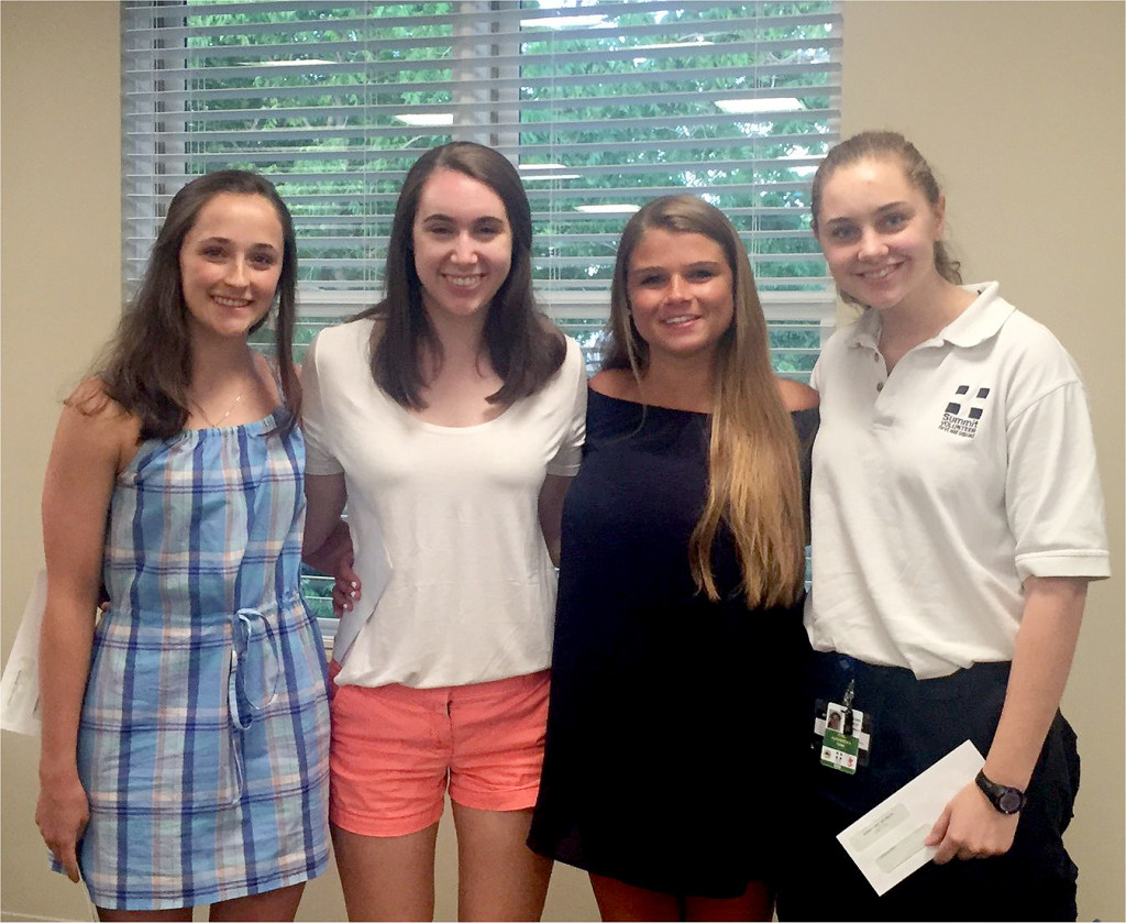 (above l-r) 2016 Alice Nichols Memorial Scholarship winners Emily Donohue, Maggie Burd, Cate Menning, and Alex Pohl. Missing from photo is Brendan Kaelin.