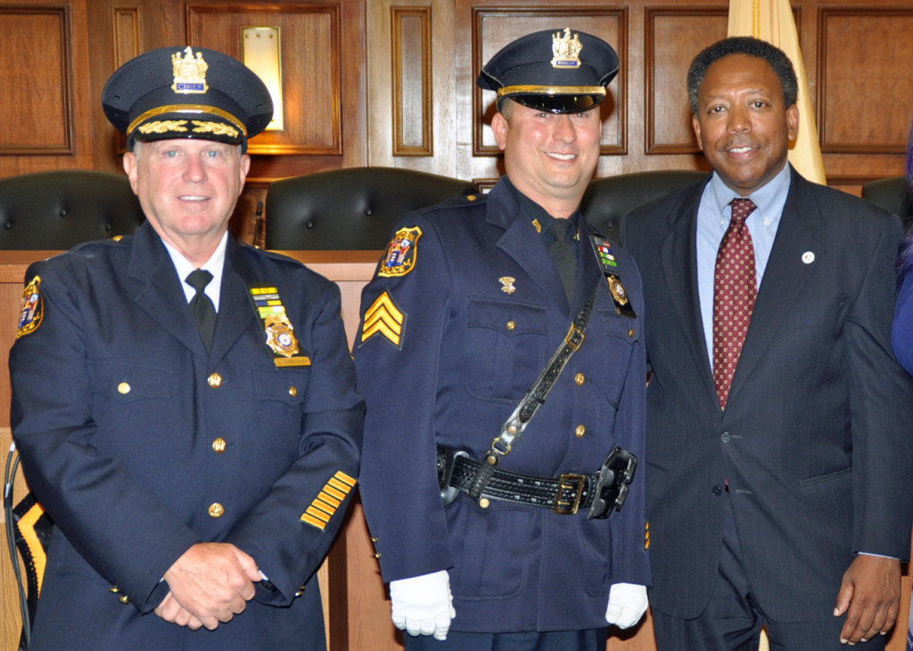 (above l-r) Chief James M. Schulhafer, Sergeant William Bizub, and Mayor Derek Armstead.