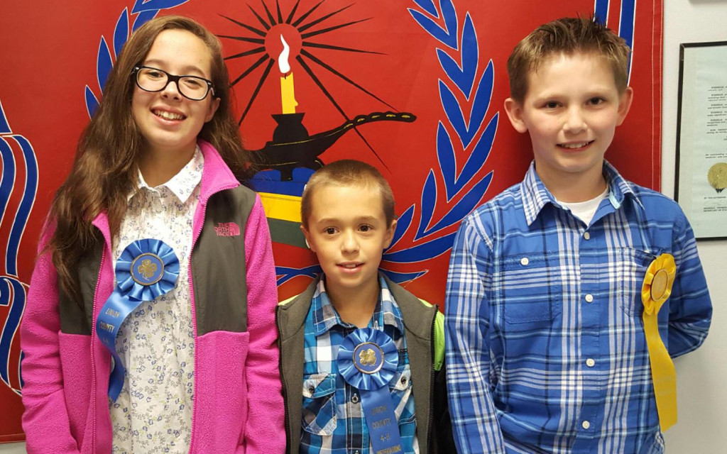 (above) Ariana Rodriguez, Diego Rodriguez, and Alex Pillar, all of of whom won awards for their presentations. Not pictured in the 4-H Club are Ashton and Ryan Armstead, Joscelin Busse, Erica Conde, and Francesca and Gianni Villani.