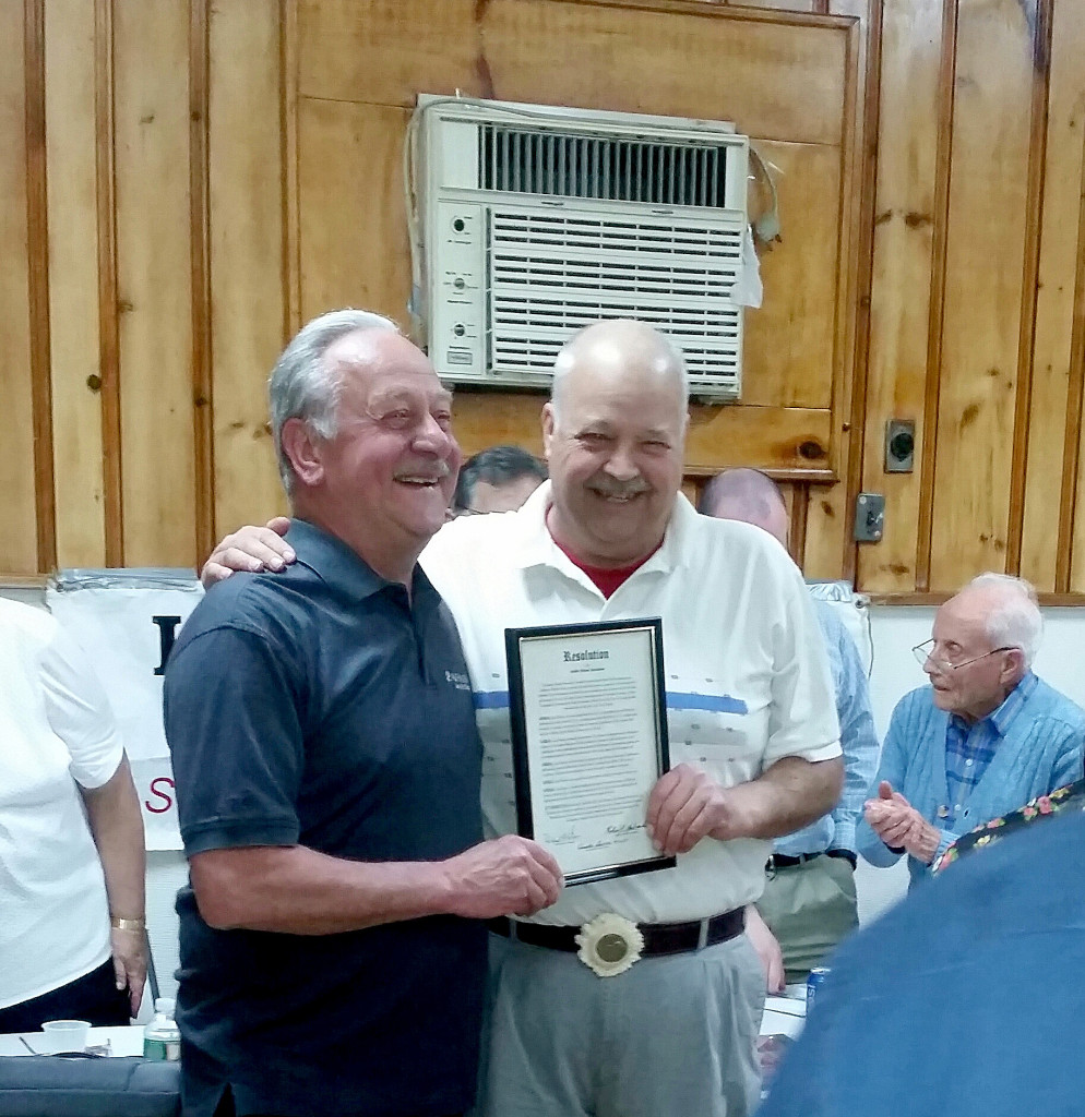 (above, l-r) Former Mayor Richard Gerbounka presented Jack Sheehy with Outstanding Citizen Award.