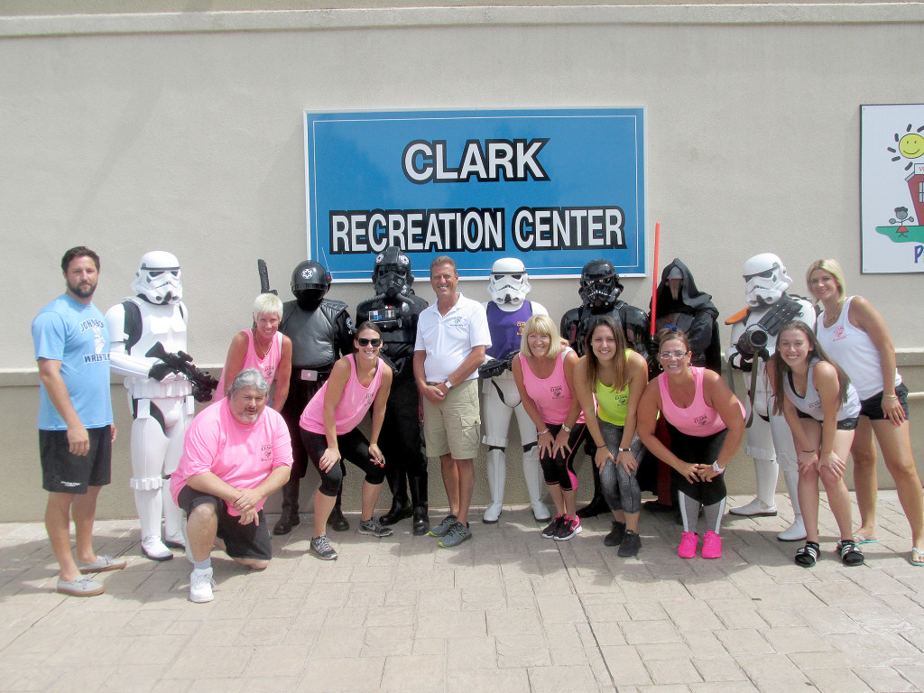 (above) Clark Recreation Camp received a special treat when we they visited by Star Wars Storm Troopers. The 600 campers in attendance on Monday were shocked to see the eight visitors from another world. The Storm Troopers participated in the camp activities the entire three hours. The group from the 501st Legion travel around the state delighting children free of charge for something they absolutely love. Clark Recreation will make a donation to the Make a Wish Foundation for a way to thank them for their generosity of time and talent.