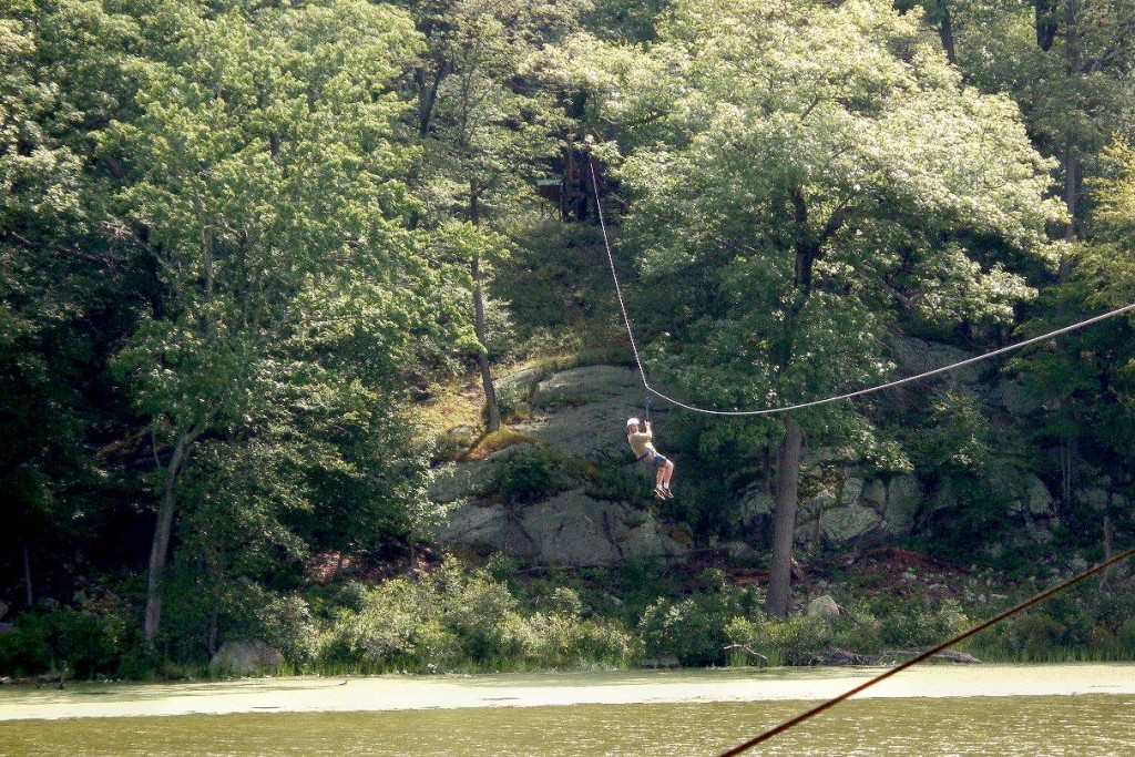 (above) The exclusive Winnebago Scout Reservation Zip Line provided many adventures crossing Durham Pond.