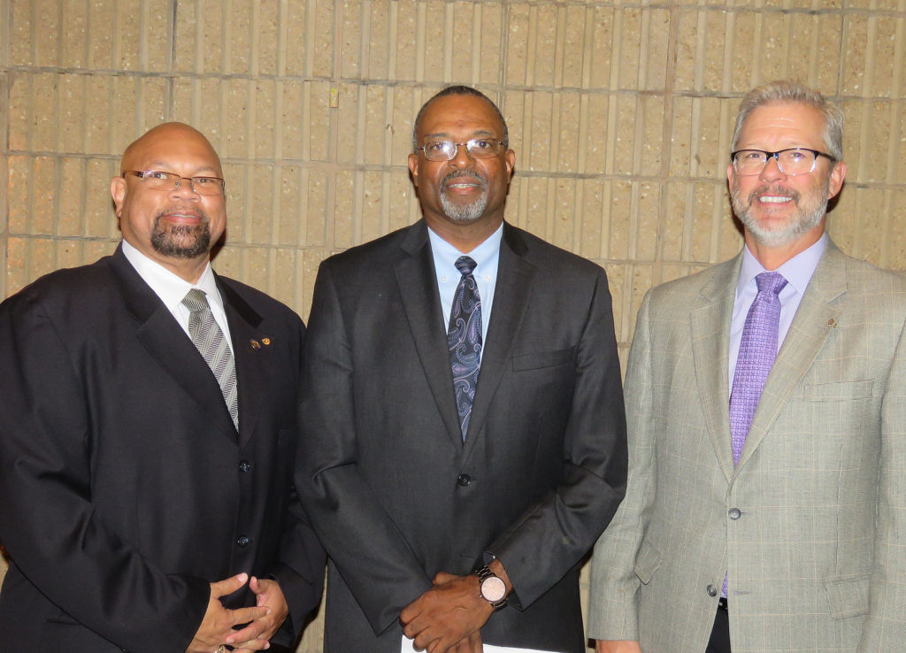 (above) Rick Smiley (r) and Fred Wasiak (l) pose after their induction as members of the Rotary Club of North Plainfield-Plainfield by President Ravenell Williams.